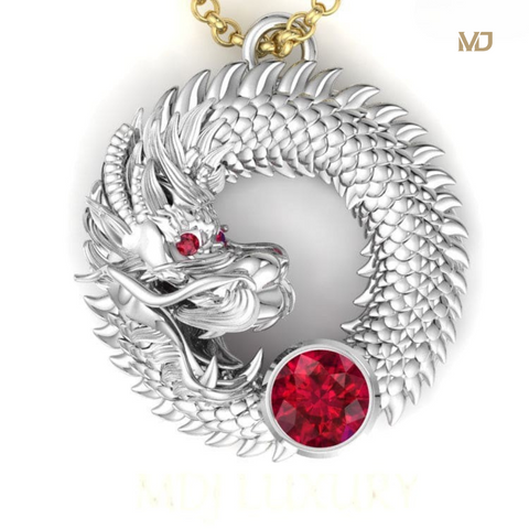 Mặt Dây Chuyền Nam Rồng Vàng Trắng – Đá Ruby MDC25x