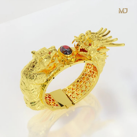 Lắc Tay Vàng Rồng — Hổ Chầu Ngọc Ruby Cao Cấp MDJ LTN17