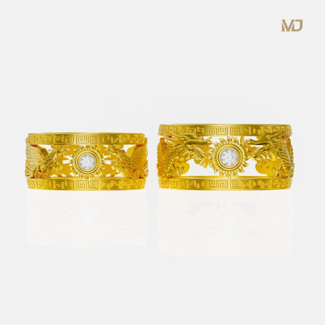 xNhẫn cưới Rồng – Phượng Kim Cương Cao cấp vàng 18K NC48 – Vàng Vàng