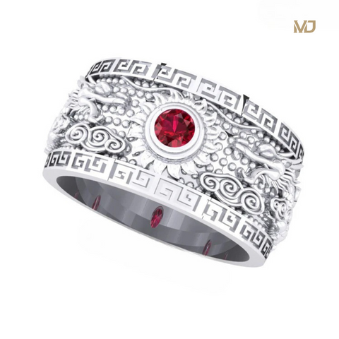 Nhẫn Nam Rồng vàng tây – Song long bảo ngọc 18K – MDJ NN253x
