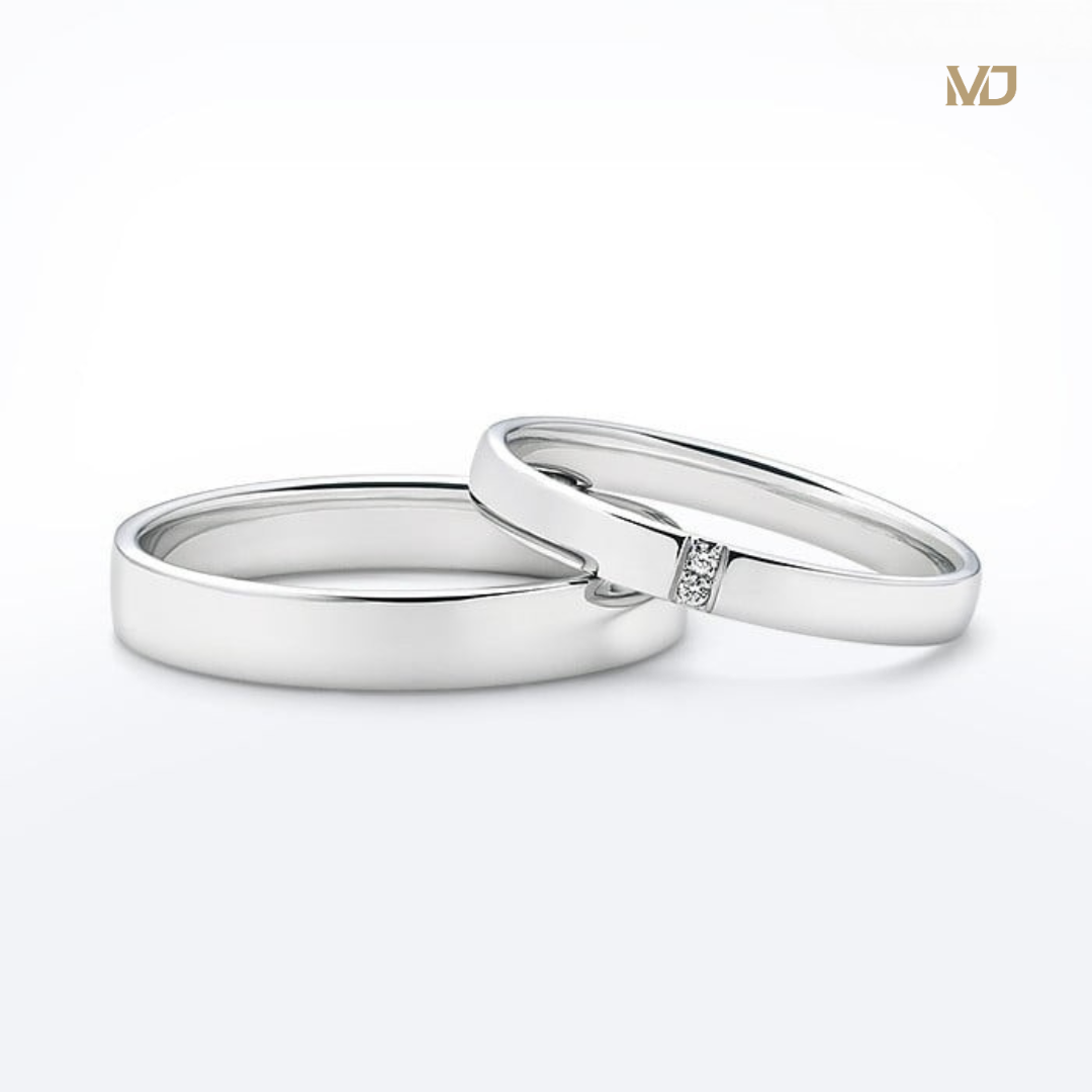 xNhẫn cưới vàng trắng 14K bản trơn MDJ NC 208