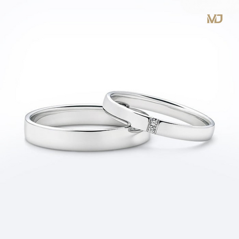 xNhẫn cưới vàng trắng 14K bản trơn MDJ NC 208