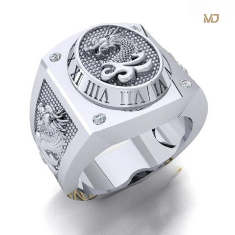 Nhẫn Nam Vàng Trắng Mặt Rồng- Nhẫn Vàng Nam NN207x