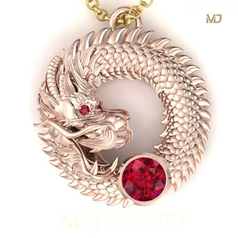 Mặt Dây Chuyền Nam Rồng Vàng Trắng – Đá Ruby MDC25x