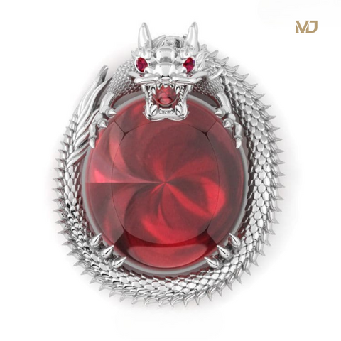 Mặt Dây Chuyền Nam Rồng Vàng Trắng – Đá Ruby MDC26x