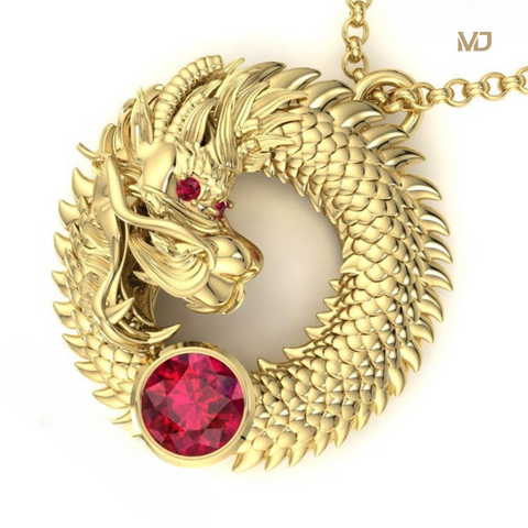 Mặt Dây Chuyền Nam Rồng Vàng Trắng – Đá Ruby MDC25x