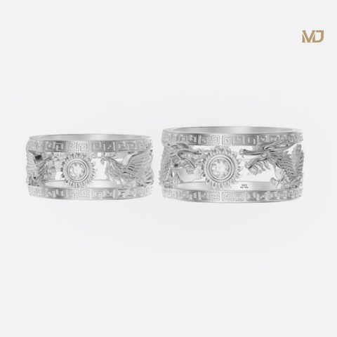 xNhẫn cưới Rồng – Phượng Kim Cương Cao cấp vàng 18K NC48 – Vàng Vàng