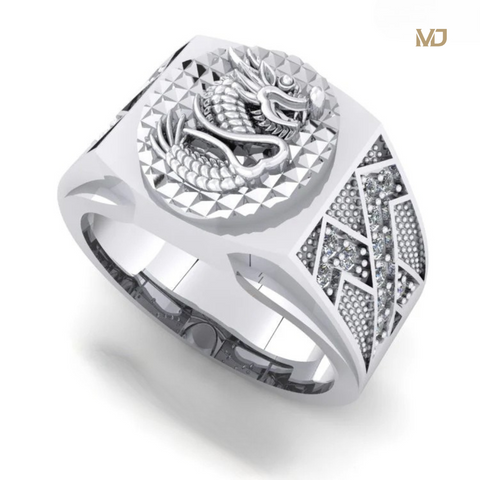 Nhẫn Nam Vàng Trắng mặt Rồng 18K NN244x