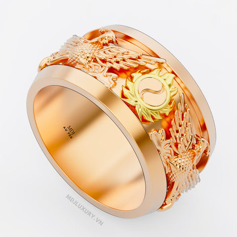 Nhẫn Nam Vàng 18K – 14K Vòng Xoáy Âm Song Phượng- NN330x