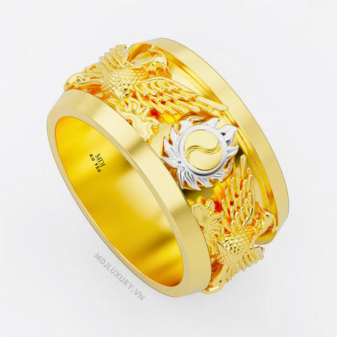 Nhẫn Nam Vàng 18K – 14K Vòng Xoáy Âm Song Phượng- NN330x
