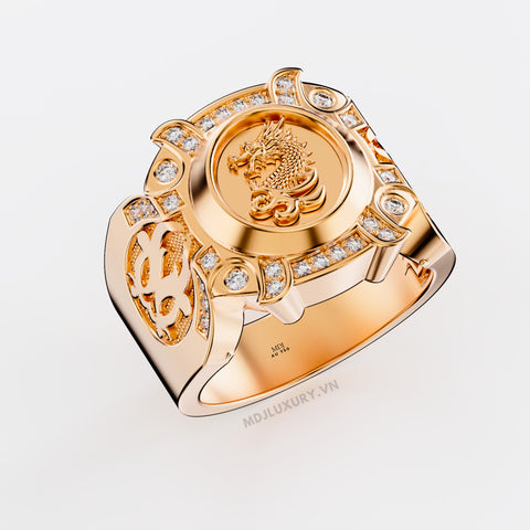 xNhẫn Nam Cao Cấp Mặt Rồng Vàng Tây 18K – NN337