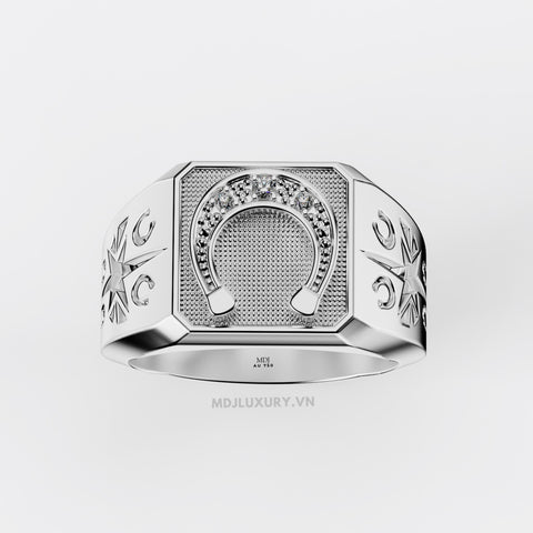 xNhẫn Nam Cao Cấp Mặt Móng Ngựa Tây 18K – NN338