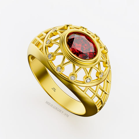 xNhẫn Nam Cao Cấp Kim Cương Đá Chủ Ruby Vàng Tây 18K – NN341