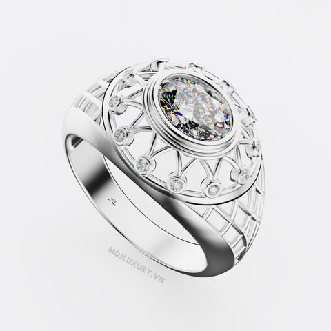 xNhẫn Nam Cao Cấp Kim Cương Đá Chủ Ruby Vàng Tây 18K – NN341