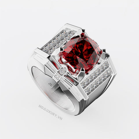 xNhẫn Nam Cao Cấp Đá Chủ Ruby Vàng Tây 18K – NN343