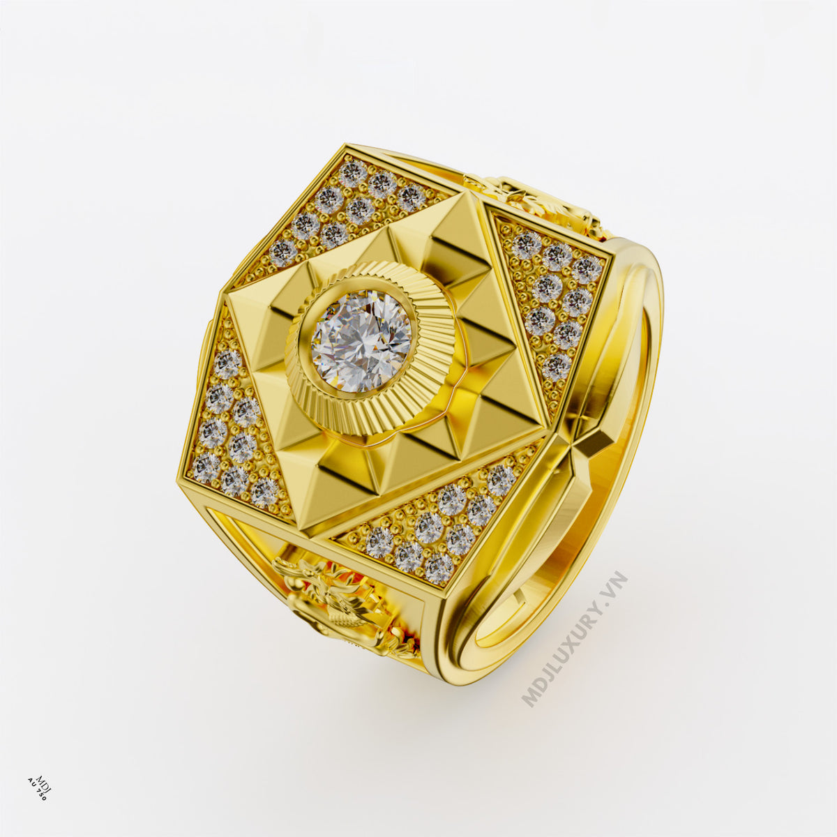 xNhẫn Nam Má Rồng Vàng 18K Đá Ruby Thiên Nhiên Cao Cấp – NN347