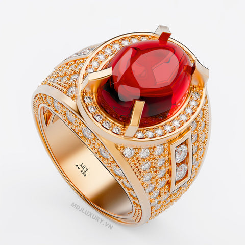 xNhẫn Nam Vàng 18K Cao Cấp MDJ Đá Ruby Sang trọng – NN354
