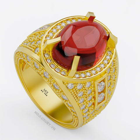 xNhẫn Nam Vàng 18K Cao Cấp MDJ Đá Ruby Sang trọng – NN354