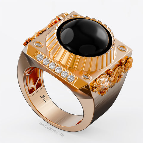 xNhẫn Nam Vàng 18K Song Long Đá Ruby Sang trọng – NN355