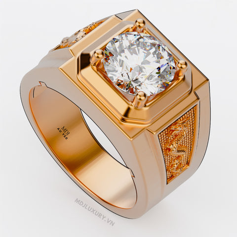 Nhẫn Nam Vàng Tây 14K Ruby Thiên Nhiên Song Ngọ- NN358