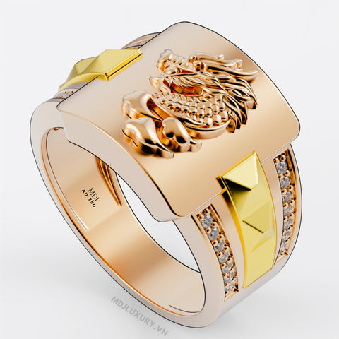 xNhẫn Vàng Nam 14K Thiên Nhiên Rồng – NN359