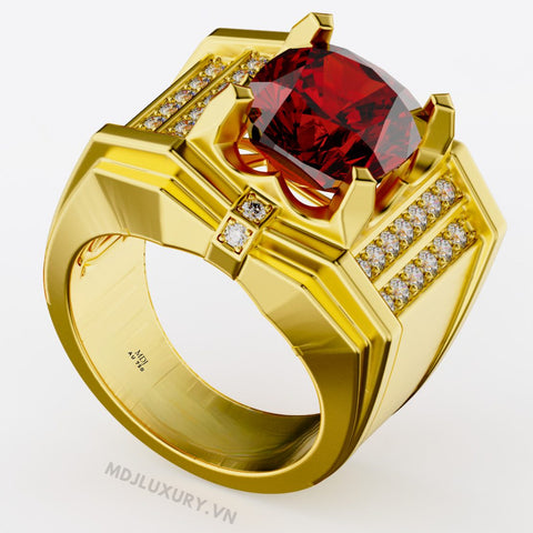xNhẫn Nam Cao Cấp Đá Chủ Ruby Vàng Tây 18K – NN343