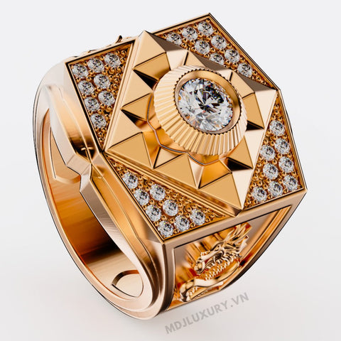xNhẫn Nam Má Rồng Vàng 18K Đá Ruby Thiên Nhiên Cao Cấp – NN347
