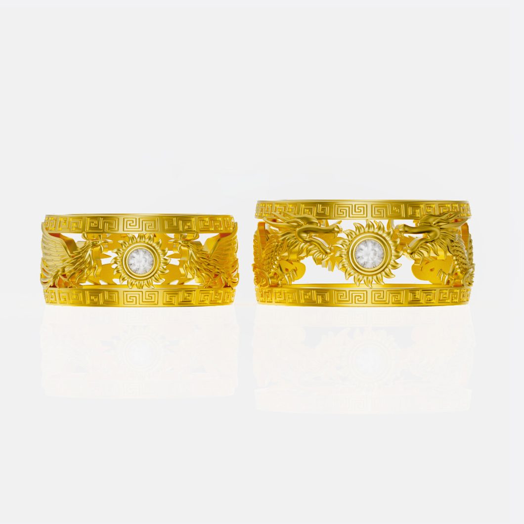 xNhẫn cưới Rồng – Phượng vàng 18K NC48 – Vàng Hồng
