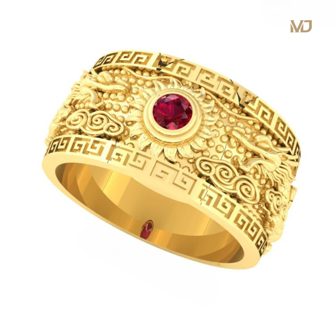 Nhẫn Nam Rồng vàng tây – Song long bảo ngọc 18K – MDJ NN253x