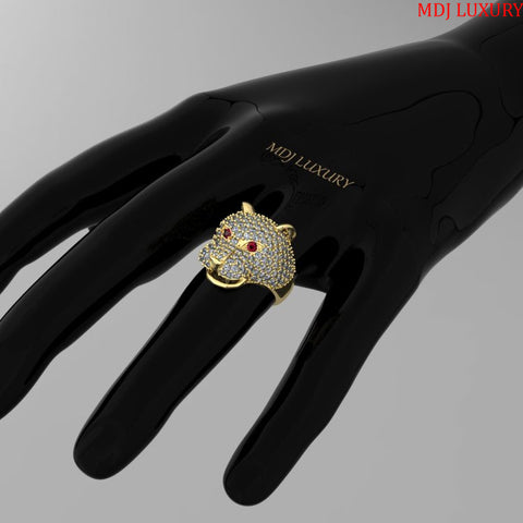 Nhẫn vàng nam mặt báo đá Ruby – Sapphia – NN105