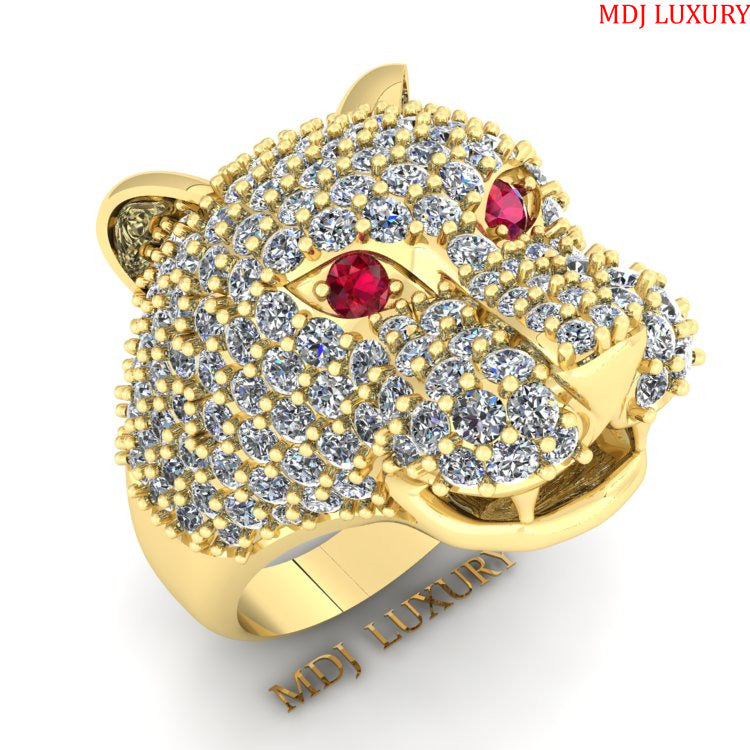 Nhẫn vàng nam mặt báo đá Ruby – Sapphia – NN105