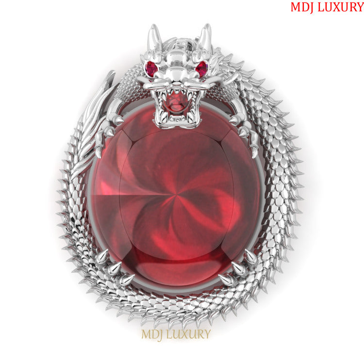 Mặt Dây Chuyền Nam Rồng Vàng Trắng – Đá Ruby MDC26