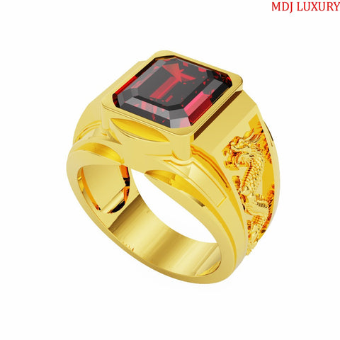 Nhẫn Nam Vàng Ý 18K – Song Long Đá Ruby NN185