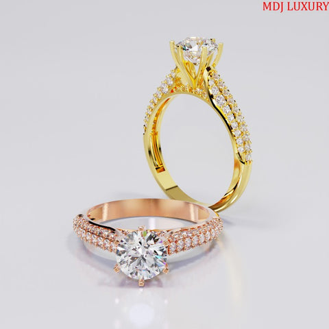 Nhẫn cầu hôn vàng Hồng đá Moissanite NNU226